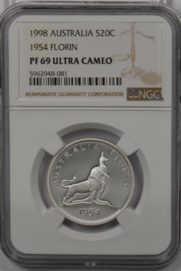 Australia 1998 20 Cents silver NGC Proof 69UC 1954 Florin NG1445 combine shippin