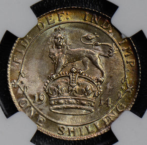 NG0360 Great Britain 1914 Shilling silver NGC MS64 gorgeous green toning combine