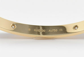 Cartier LOVE Bracelet 4 Diamonds 18K Yellow Gold 40g Size 18 RG0223