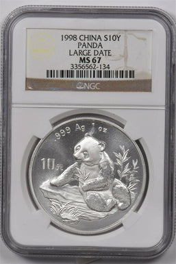 China 1998 10 Yuan silver NGC MS67 PANDA LARGE DATE NG1569 combine shipping