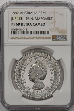 Australia 1992 25 Dollar silver NGC Proof 69UC Jubilee-Princess Margaret NG1495