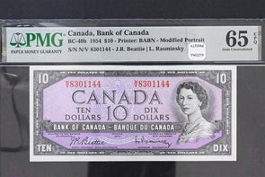 Canada 1954 $10 PMG GEM 65 EPQ Bank of Canada BC-40b BABN Modified Portraint JR