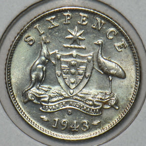 Australia 1943 D 6 Pence Kangaroo animal Emu 195607 combine shipping