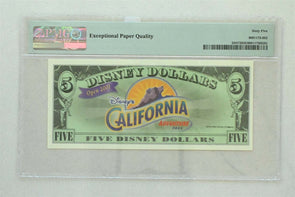 Disney Dollar 2001 $5 PMG Gem UNC 65EPQ DIS72. California Adventure PM0205 comb