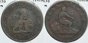 Spain 1870 OM 10 Centimos Lion animal 198446 combine shipping