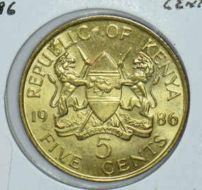Kenya 1986 Daniel Toroitich Arap Moi 5 Cents Lions animal President Of Kenya 191