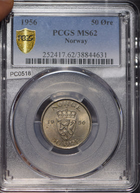 Norway 1956 50 Ore PCGS MS62 PC0518 combine shipping