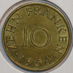 Germany 1954 Saarland 10 Franken 196065 combine shipping