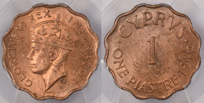 Cyprus 1946 Piastre PCGS MS 64 RED BROWN Rare in Graded Above MS-62 RB PC1369 co