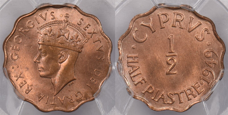 Cyprus 1949 1/2 Piastre PCGS MS 65 RED PI0056 combine shipping