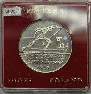 Poland 1980 200 Zloty Proof Lake Placid winter olympics stylized skier pattern B