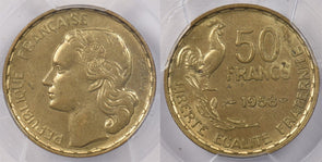 France 1958 50 Francs Rooster animal PCGS MS 62 Gad-880 F-425 PC1367 combine shi