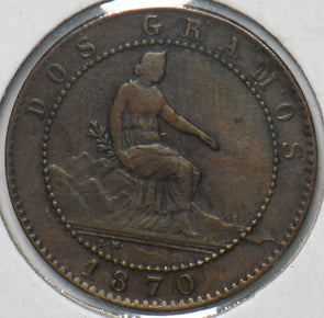 Spain 1870 2 Centimos Lion animal 902506 combine shipping