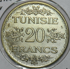 Tunisia 1934 AH1353 20 Francs 491289 combine shipping