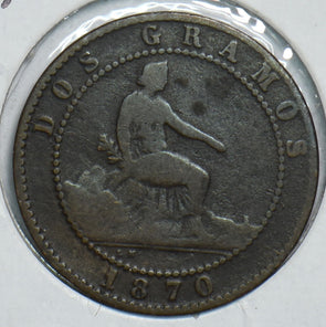 Spain 1870 OM 2 Centimos 153927 combine shipping