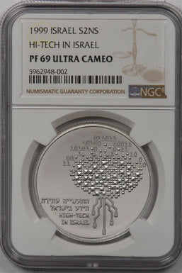 Israel 1999 2 New Sheqalim silver NGC Proof 69UC Hi Tech in Israel NG1517 combin