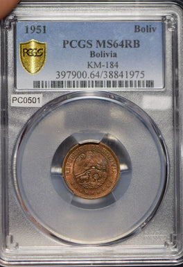 Bolivia 1951 Boliviano Lima animal PCGS MS64RB KM-184 PC0501 combine shipping