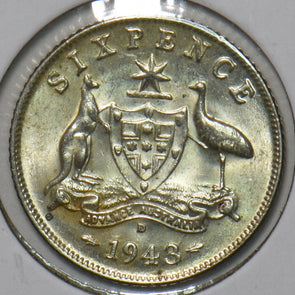 Australia 1943 D 6 Pence Kangaroo animal Emu 195608 combine shipping
