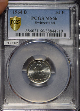 Switzerland 1964 1/2 Franc PCGS MS66 blasting luster rare grade PC0562 combine s