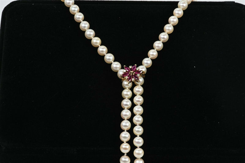 Saltwater Pearl 14K Gold Necklace with Ruby Diamond Spacer GN0016