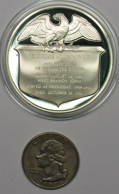 1980 's Medal Proof Herbert Hoover in capsule 1.2oz pure silver Franklin Mint B