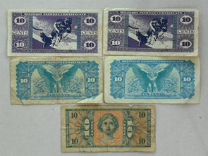 US Military Payment Certificates 10 Cents Lot of 5 pieces. Series 541-681 Good t