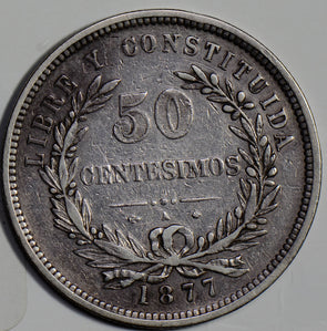 Uruguay 1877 50 Centesimos silver  U0046 combine shipping