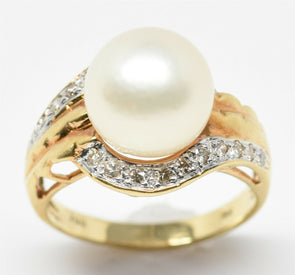 18K Gold Pearl Diamond Ring 5.2g RG0204