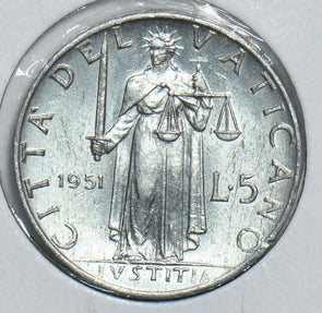 Vatican 1951 5 Lire 241075 combine shipping