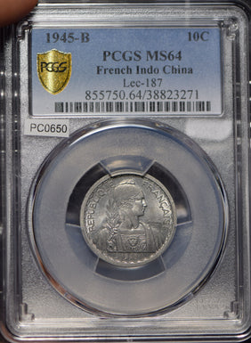 French Indo China 1945 10 Cents PCGS MS64 Lec-187 PC0650 combine shipping