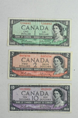 Canada 1954 $10 VF Set Of 3 $1/$2/$10 RN0118 combine shipping