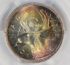 Canada 1965 25 Cents silver PCGS MS65 stunning blue golden toning PC0303 combine