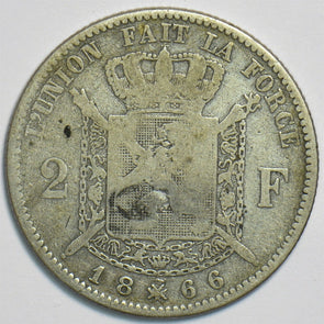 Belgium 1866 2 Francs 152956 combine shipping