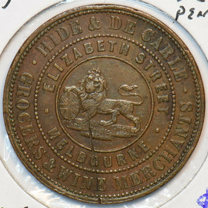 Australia 1857 Penny Lion animal Token. De Carle 491020 combine shipping