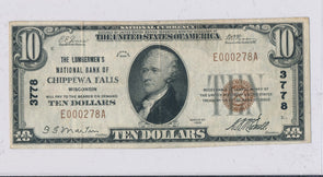 RC0243 1929 national currency Chippewa Falls $10 chart # 3778 combine shipping